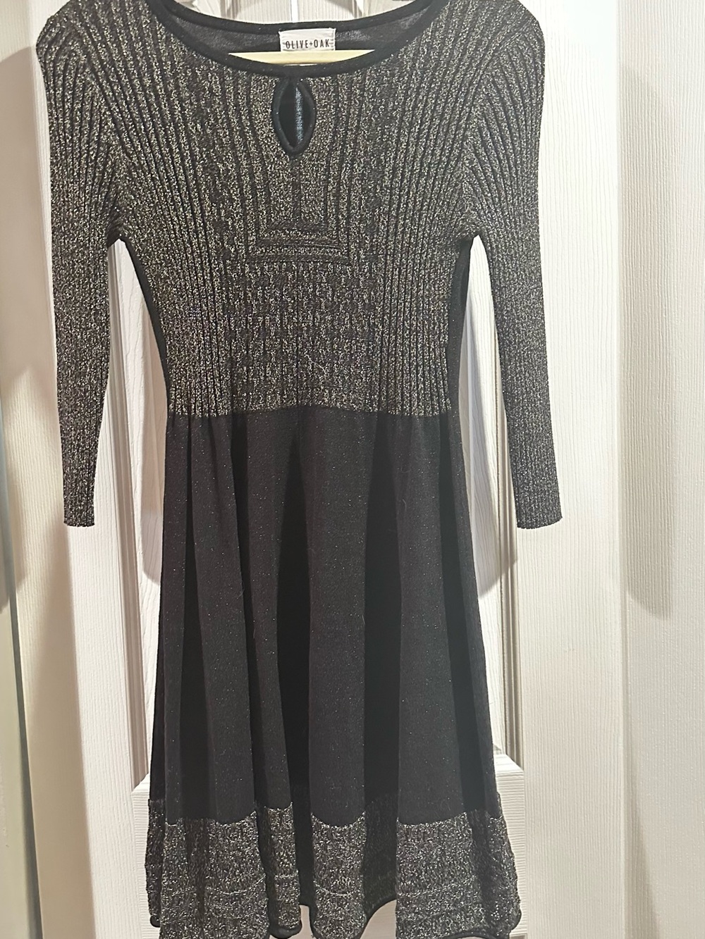Olive & Oak Black Dress with Silver Metallic Knit Detail